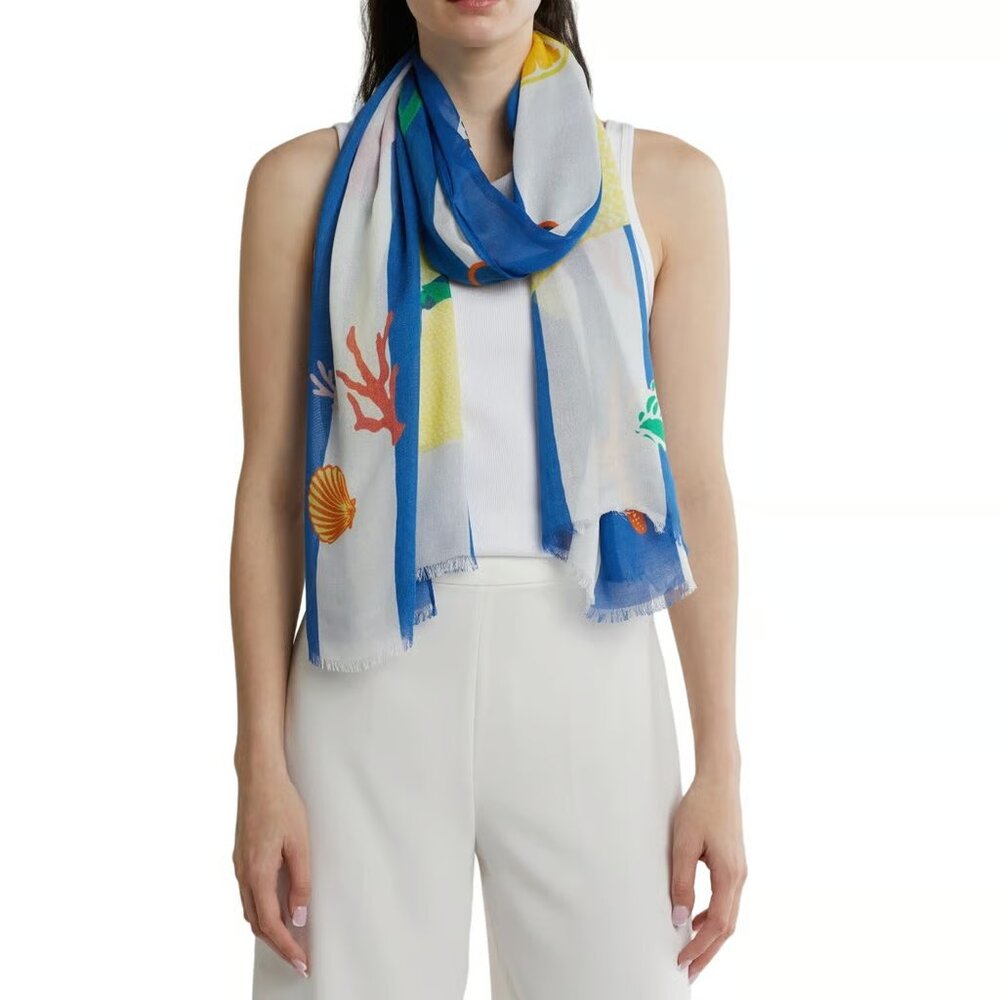 kate spade Blue and White Ocean Motif Scarf